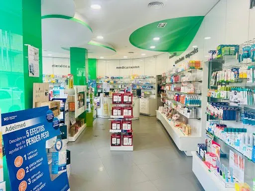 Pharmacy interior: dietetics and medicines sections